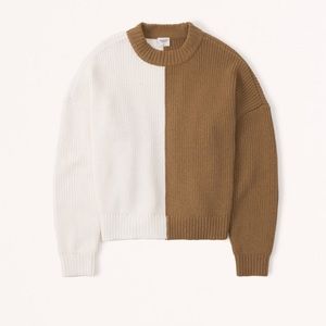 Abercrombie and Fitch Brown and White Spliced Classic Crew Sweater.